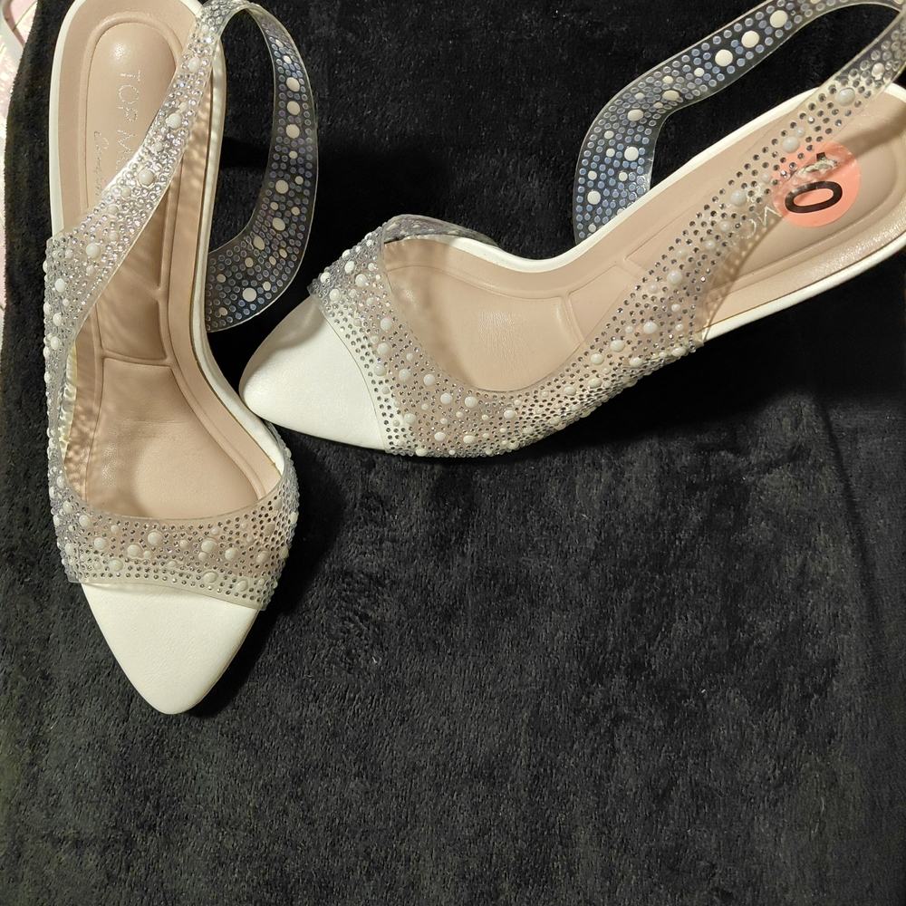 Crystal-Embellished Ivory Slingback Heels - Women